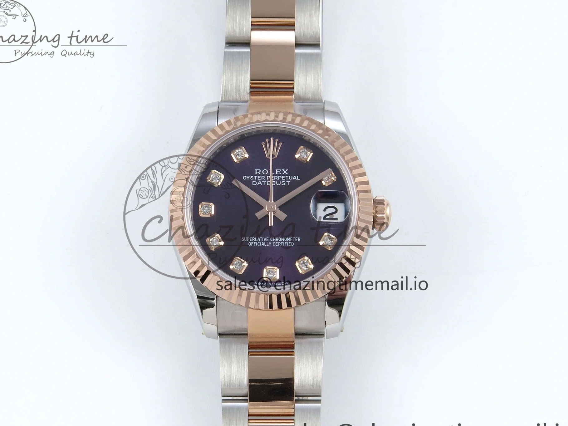 Good Copy Rolex Watches Best Purple 31 Oyster Bracelet ETA 278271 904L DateJust Edition Dial Diamonds on Steel SS 1:1 ARF 522 Premium RG 0103